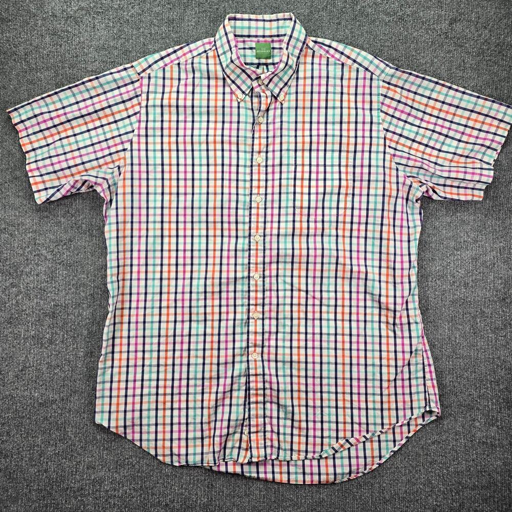 Sid Mashburn Shirt Mens XL White Plaid Short Sleeve Casual Pocket Button Down